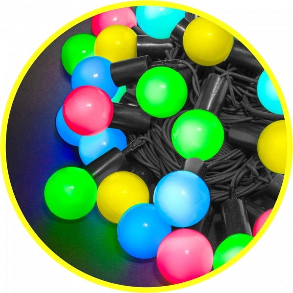 Гирлянда "Нить" "Шарики" УЛИЧНАЯ IP44 8м режим мерцания цветмультиколор провод ЧЕРНЫЙ КАУЧУК 220В Navigator 61837