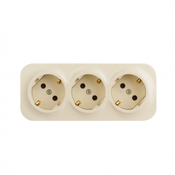 Розеточный блок с предварительным подключением 3 x с заземлением с защитными шторками - 16 A - 250 В~ - Quteo IP 20 - Слоновая кость