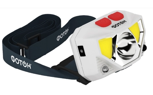 Фонарь налобный светодиодный Фотон SА-1600 LED 3Вт 3 режима, аккум. 1000мАч, датчик движения для выкл/вкл, IP54, черный/белый