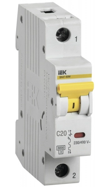 Выключатель автоматический 1П 20А характеристика С 6кА IEK ВА47-60M
