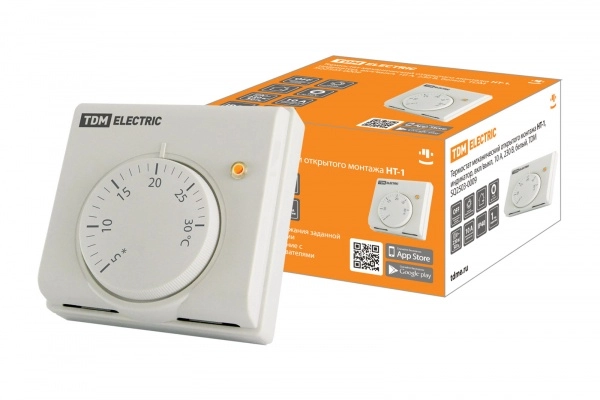 Термостат механический открытого монтажа НТ-1, индикатор 10А, 230В белый TDM