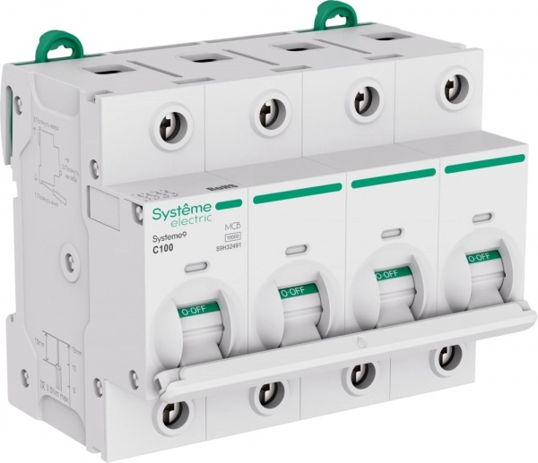Выключатель автоматический 4П 100A характеристика C 10кА 400В 27мм Systeme Electric Systeme9