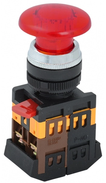 Кнопка управления AELA-22 "Грибок" d=22мм 1з+1р неон/240В красная IEK