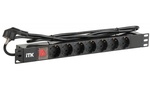 ITK PDU 7 розеток нем. стандарт, с LED выключателем,1U, шнур 2м вилка нем. стандарт, алюминиевый профиль