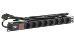 Блок PDU 8 розеток DIN49440 (немецкий cтандарт) с LED выключателем, 1U, шнур 2м вилка DIN49441 (немецкий стандарт), профиль из ПВХ, черный ITK