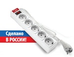 Сетевой фильтр 5 гнезд 1,8м с заземелнием ПВС 3х0,75 10А 2200Вт белый Союз (Универсал) 1340