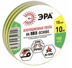 Изолента ПВХ желто-зеленая 15мм 10м ЭРА