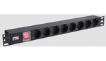 Блок PDU 8 розеток немецкий стандарт с LED выключателем,1U, шнур 2м вилка немецкий  стандарт ITK