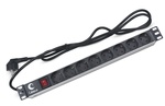 Cabeus PDU-8P-2EU Блок евророзеток для 19" шкафов, горизонтальный, 8 розеток, 16 A, выключатель, шнур 2м, алюминиевый корпус, немецкий стандарт