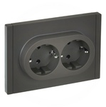 Розетка двойная с заземляющими контактами с защитной шторкой безвинтовое крепление 16А FORTE&PIANO СЕРЫЙ FP323 IEK