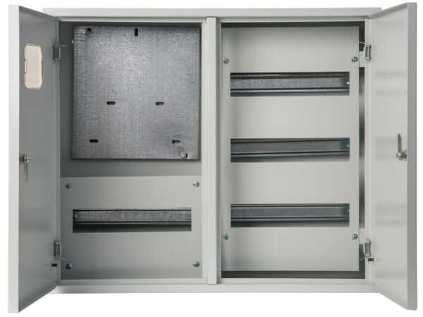 Корпус металлический учета навесной 2-дверный 520х585х160, 3-фазный 48 модулей IP31, ЩРУН-3/48 DEKraft 30404DEK