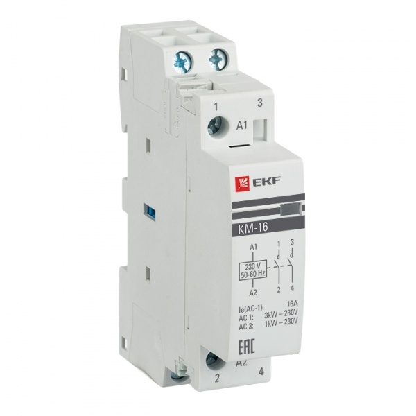 Контактор модульный  16А 230В 2НО AC (1 мод.) km-1-16-20 EKF (кратно 1)