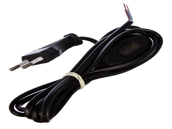 Шнур сетевой 1,7м без заземления плоская вилка с выключателем ШВВП2х0,75 черный UNIVersal А1060 Ч