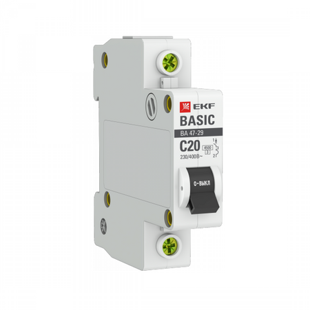 Выключатель автоматический 1П 20А характеристика С 4,5кА EKF ВА47-29 Basic (кратно 1)