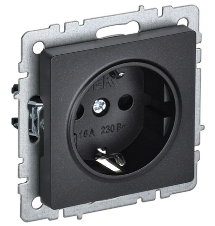 Розетка с заземлением без шторки 16А BRITE РС11-1-0-БрЧ ЧЕРНЫЙ IEK