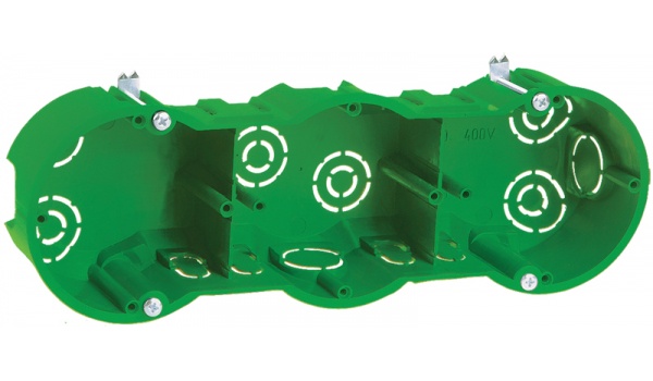 Коробка КМ40024 установочная 3 места d212х70x45 для полых стен (с саморезами и металлическими лапками)