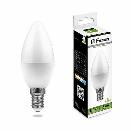 Светодиодная лампа свеча Feron С37 7Вт 230В 4000K E14 (кратно 1)
