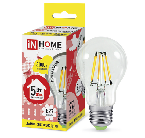 Светодиодная лампа IN HOME A60 5Вт 230В 3000К Е27 филамент