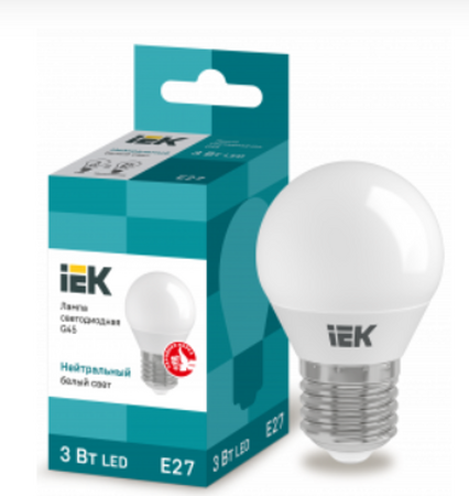 Светодиодная лампа "шарик" IEK G45 3Вт 230В 4000К E27