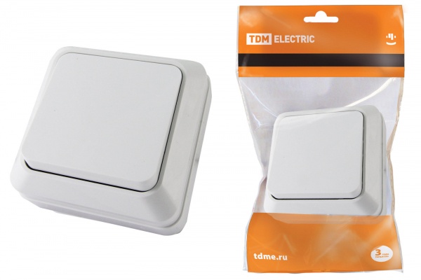 Выключатель одноклавишный TDM Ладога БЕЛЫЙ открытая установка 10А IP20 SQ1801-0001