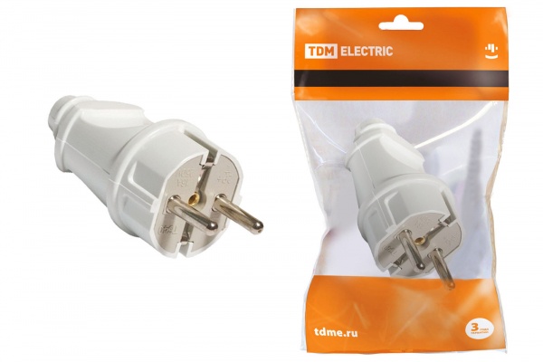 Вилка прямая с заземлением 16А 250В 4000Вт Белая TDM SQ1806-0003