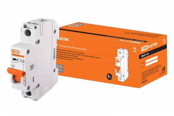 Выключатель автоматический 1П 16А характеристика С 4,5кА TDM ВА47-29