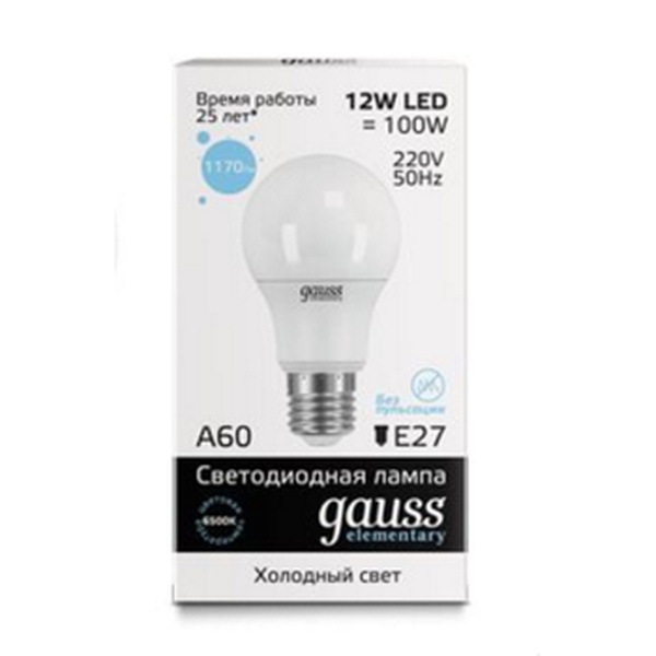 Светодиодная лампа Gauss Elementary А60 12Вт 150-265Вт 6500K E27