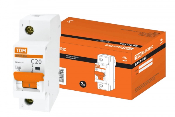 Выключатель автоматический 1П 20А характеристика С 10кА TDM ВА47-100 SQ0207-0047