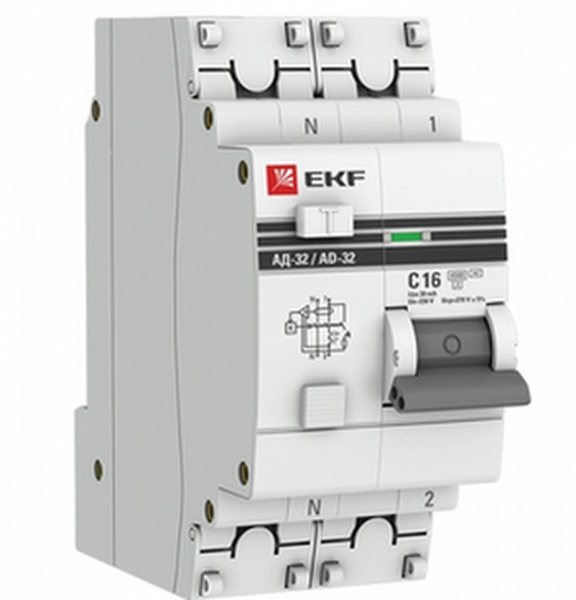 Автоматический выключатель дифференциального тока  2П  16А  30мА  EKF  PROxima  АД-32 (кратно 1)