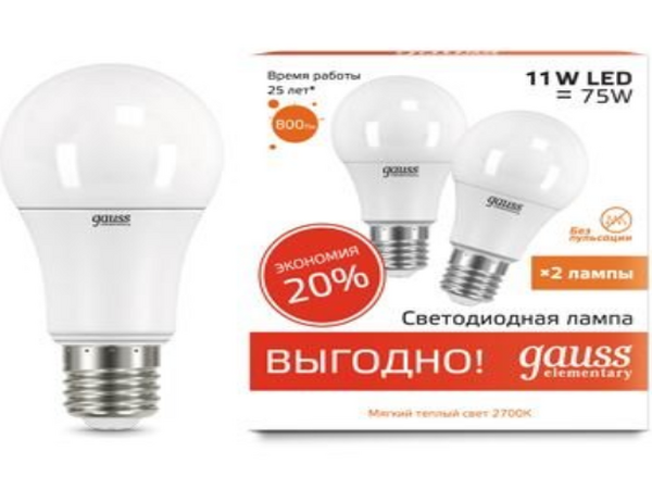 Светодиодная лампа Gauss Elementary А60 11Вт 150-265Вт 2700K E27