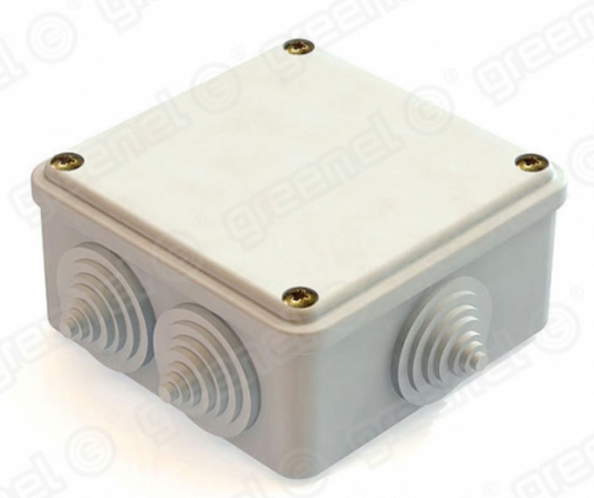 Коробка распаячная ОП 100х100х50 IP55 6 вводов , крышка на винтах  Greenel GE41234