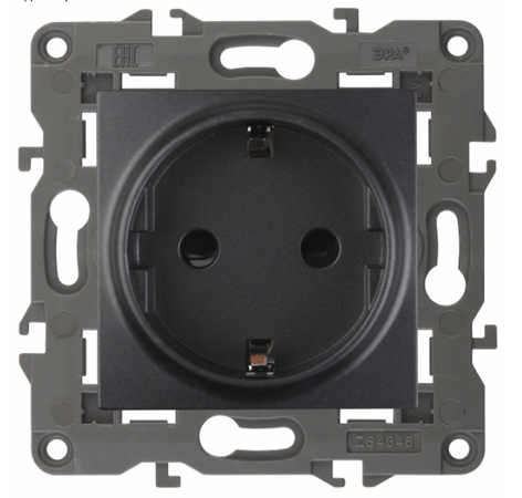 Розетка с заземлением 16A 250В IP20 ЭРА Elegance АНТРАЦИТ 14-2101-05