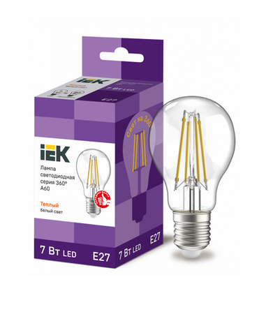 Светодиоданя лампа IEK A60 7Вт 230В 3000К E27 филамент