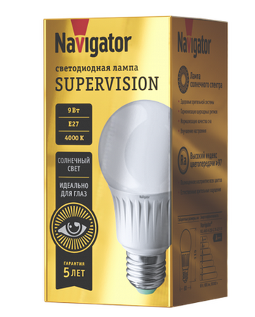 Светодиодная лампа Navigator A60 9Вт 230В 4000K E27