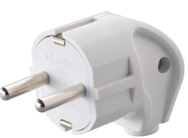 Вилка угловая с заземлением 16А 250В 4000Вт Белая MAKEL 10027