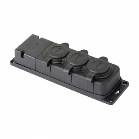 Колодка 3 гнезда Каучук IP44 с заземлением 16А 230В PRO Черная EKF RPS-015-16-230-44-r (кратно 1)