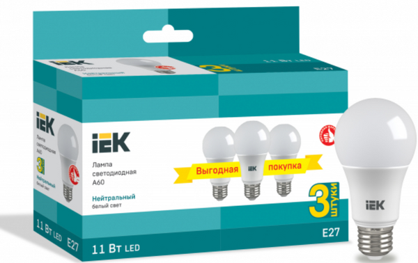 Светодиодная лампа IEK A60 11Вт 230В 4000К E27