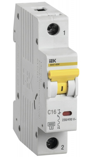 Выключатель автоматический 1П 16А характеристика С 6кА IEK ВА47-60M
